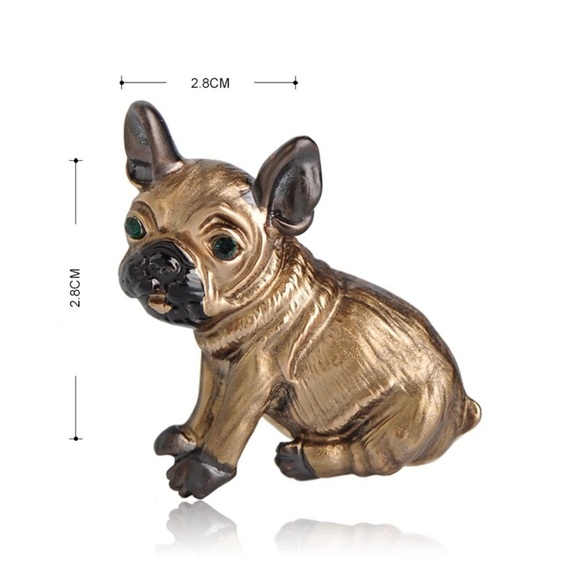 VQ Gold Pug Dog Brooch with Green Eyes - Picture 3 of 4